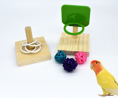 Rattanball-Basketballkorb und Ring-Stapelspielzeug für Vögel