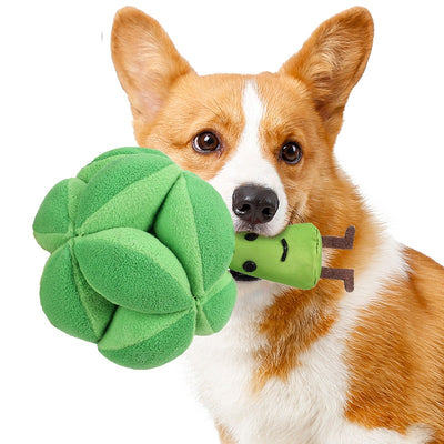 Plush Broccoli Food Puzzle Squeak Toy for Dogs