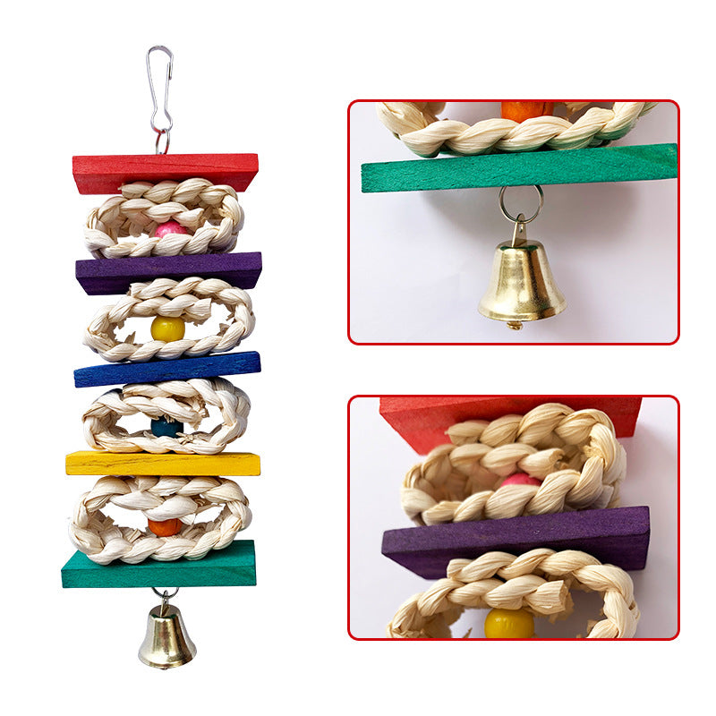 Woven Rope and Wooden Block Toy for Parrots