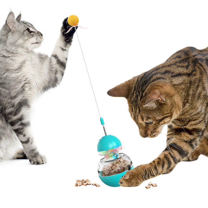 Tumbler Food Puzzle Toy with Teaser Stick for Cats