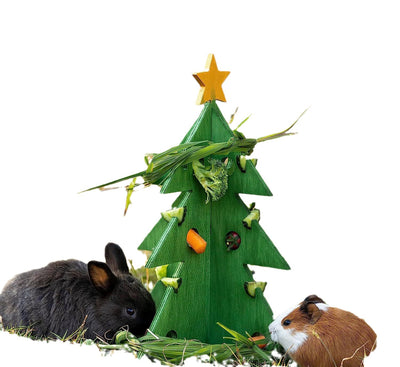 Mangeoire Arbre de Noël en Bois pour Lapins, Gerbilles et Hamsters