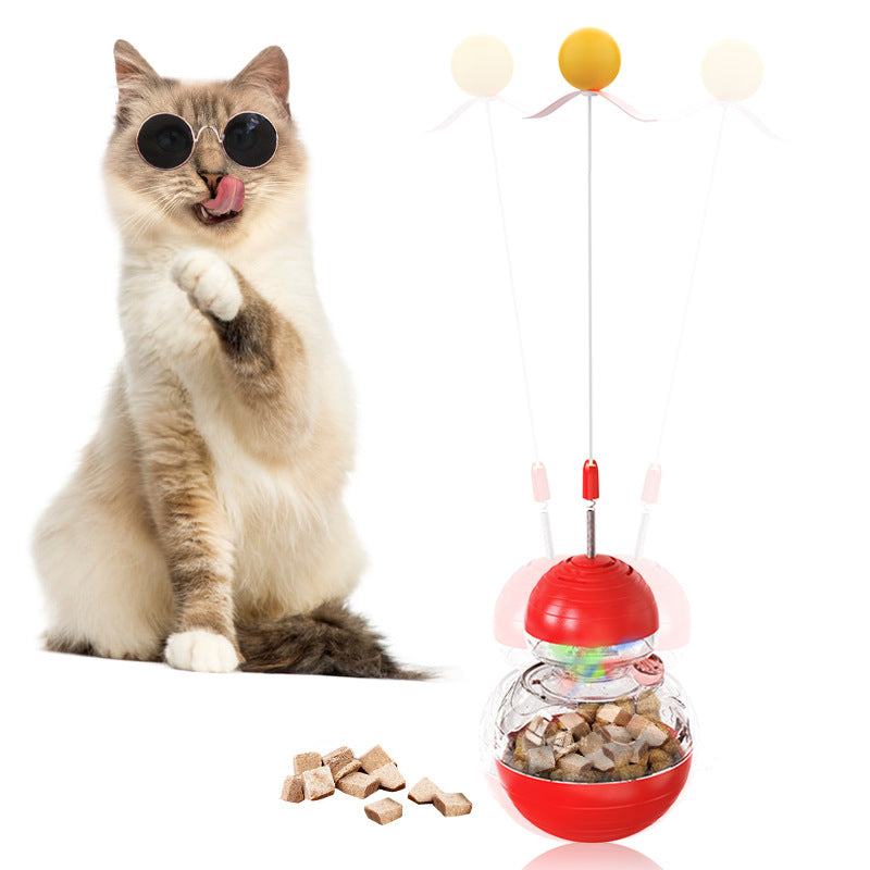 Tumbler Food Puzzle Toy with Teaser Stick for Cats