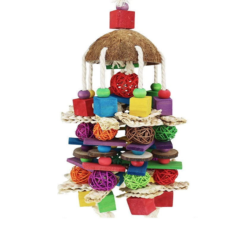 Coconut Shell Rattan Ball Wooden Block Toy for Birds