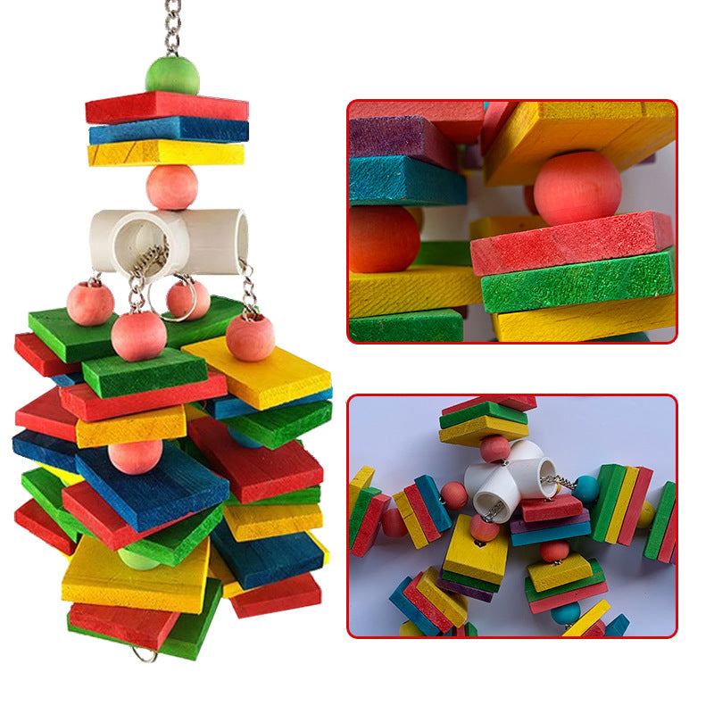 Colorful Wooden Block Hanging Toy for Parrots