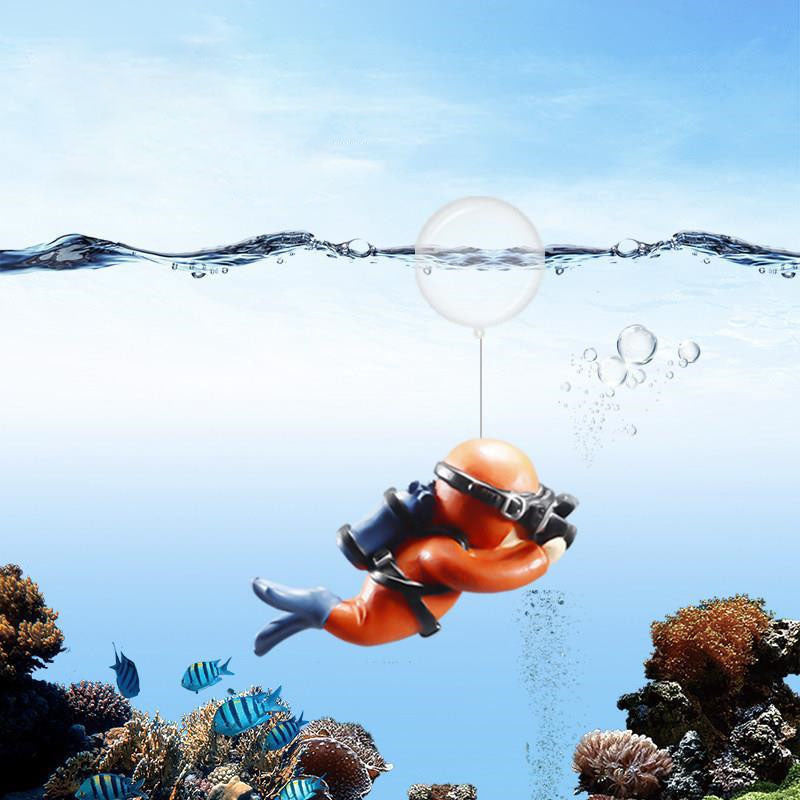 Scuba Diver Floating Ornament for Fish Tank