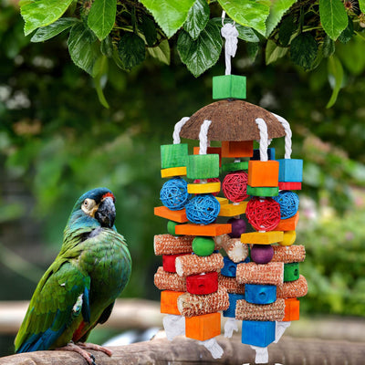 Jouet en Bois, Rotin et Epis de Maïs pour Oiseau