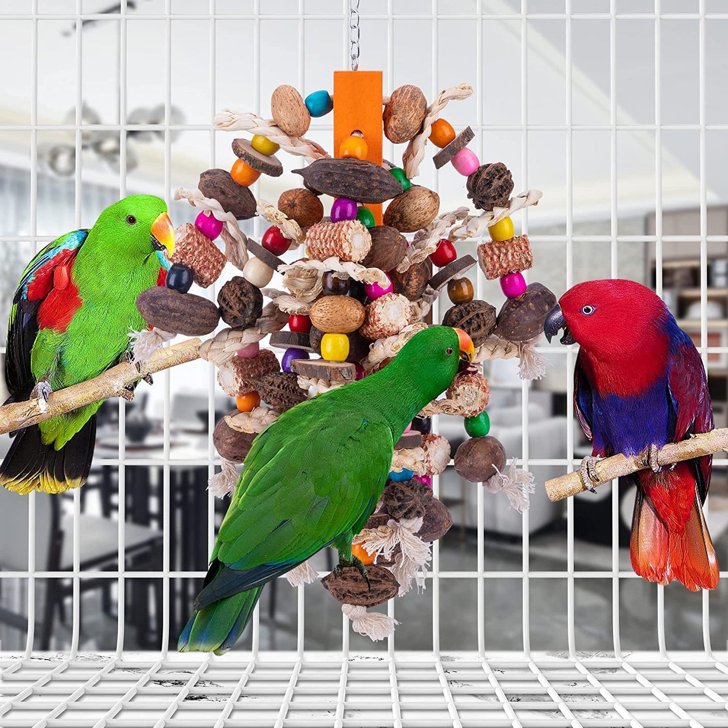 Corncob and Fruit String Biting Toy for Large Birds