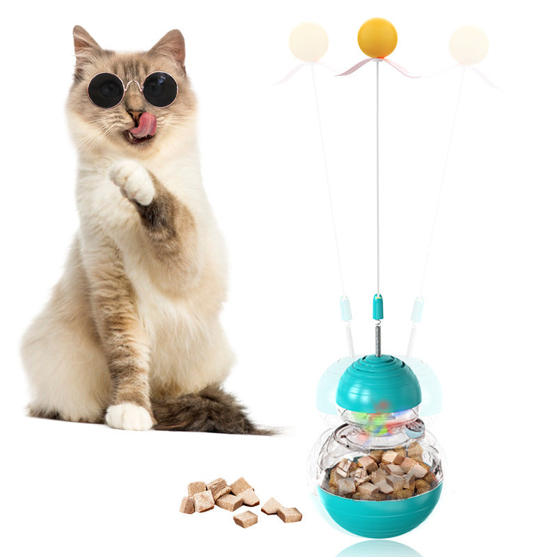 Tumbler Food Puzzle Toy with Teaser Stick for Cats